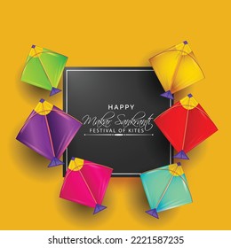 illustration of Happy Makar Sankranti wallpaper with colorful kite string for festival of India indian multicolor mandala with flat art vector flyer poster banner creative