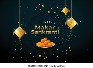 illustration of Happy Makar Sankranti wallpaper with colorful kite string for festival of India ,    flat art  flyer poster banner creative