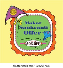 illustration of Happy Makar Sankranti wallpaper with colorful kite string for festival of India