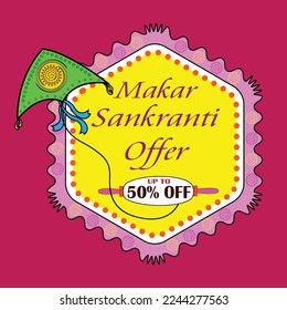 illustration of Happy Makar Sankranti wallpaper with colorful kite string for festival of India