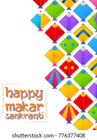 illustration of Happy Makar Sankranti wallpaper with colorful kite string for festival of India