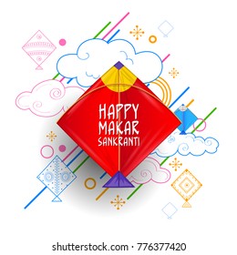 illustration of Happy Makar Sankranti wallpaper with colorful kite string for festival of India svg