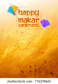 illustration of Happy Makar Sankranti wallpaper with colorful kite string for festival of India