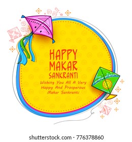 illustration of Happy Makar Sankranti wallpaper with colorful kite string for festival of India