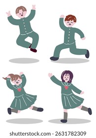 Illustration of happy male and female students in retro colors