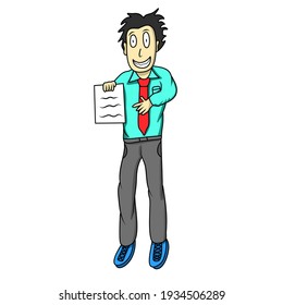 Illustration of happy man bring a paper perfect for element of business persentation or ect.