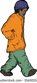 Illustration of happy man in hand over white background