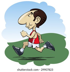 Illustration of a happy man running in the sunshine - Cartoon style