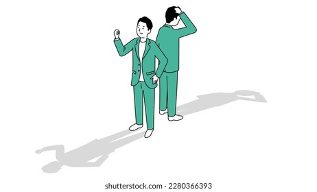 Illustration of a happy man and a sad man back to back, vector