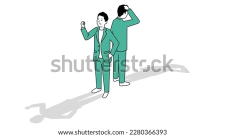 Illustration of a happy man and a sad man back to back, vector