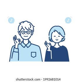 Illustration of a happy man and woman. vector.