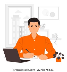 Illustration of happy man working from home