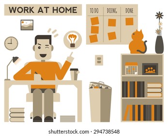 Illustration of a happy man working at home