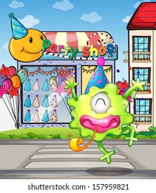 Illustration of a happy monster from the party shop