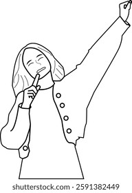 The Illustration of a happy mood woman singing using a carrot 