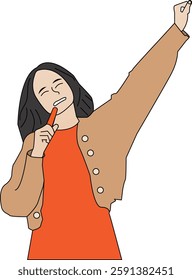 The Illustration of a happy mood woman singing using a carrot 