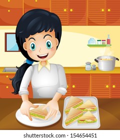 Illustration of a happy mother preparing snacks in the kitchen