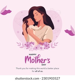 Illustration Happy Mother's Day. The Love of Mother and Little Girl