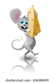 Illustration of happy mouse with cheese