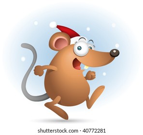 Illustration of Happy mouse with santa hat
