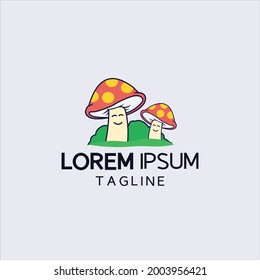 illustration happy mushroom logo design