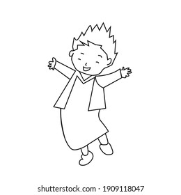 Illustration of Happy Muslim cute  Boy, Hand drawing style for coloring book-Vector Illustration