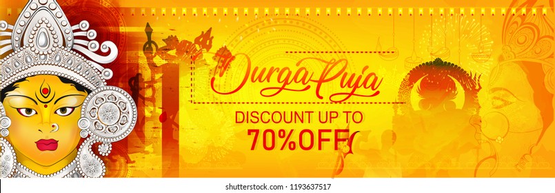 Illustration Of Happy Navratri Celebration,  Goddess Durga Face in Happy Durga Puja Subh Navratri background