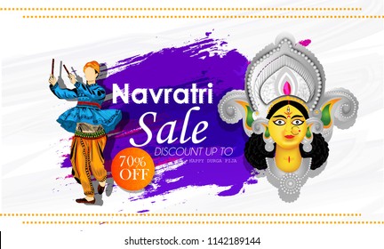 Illustration Of Happy Navratri Celebration playing Dandiya in disco Garba Night poster for Navratri Dussehra festival of India