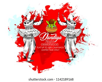 Illustration Of Happy Navratri Celebration playing Dandiya in disco Garba Night poster for Navratri Dussehra festival of India Illustration Of Happy Navratri Celebration playing Dandiya in disco Garba Night poster for Navratri Dussehra festival of India