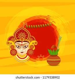 Illustration Of Happy Navratri greeting Card Design With Beautiful Maa Durga Face On Grunge background.
