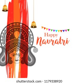 Illustration Of Happy Navratri greeting Card Design With Beautiful Maa Durga Face On Grunge background.