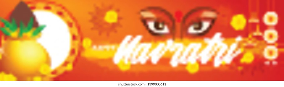 Illustration Of Happy Navratri Greeting Card Design With Beautiful Maa Durga Face On Grunge Background.