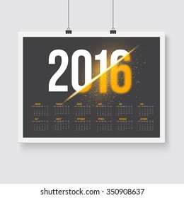 Illustration of Happy New Year 2016 Vector Calendar. Happy 2016 Vector Poster Calendar