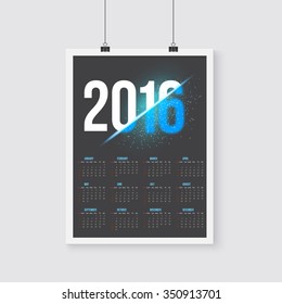Illustration of Happy New Year 2016 Vector Calendar. Happy 2016 Vector Poster Calendar