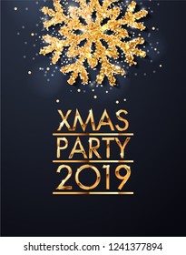 illustration of happy new year 2019 gold and black collors place for text christmas balls