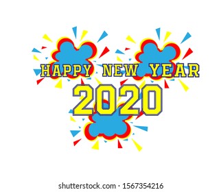 Illustration of a happy new year 2020. cartoon style. vintage, banners, posters, pamphlet, and others. Eps 10 Vector.