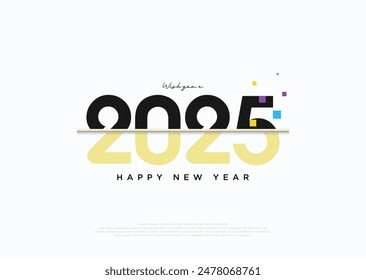 Illustration of a Happy New Year 2025 design with neatly cut numbers and decorated with 2D lines. Premium vector design for greetings, greeting cards and new year 2025 celebrations.