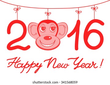 Illustration  Happy New Year background with monkey symbol of the year on the Chinese calendar. Creative flat design.