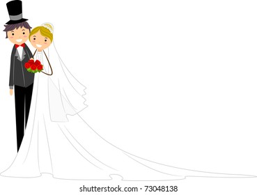 Illustration of Happy Newlyweds Standing Side by Side