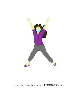 Illustration of happy nurse. The joy of defeating the disease, the end of the fight against the pandemic. Girl in medical clothes.