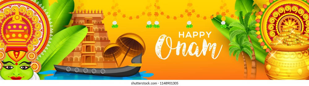 Illustration Of Happy Onam Background.