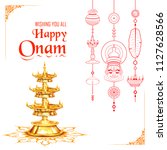 illustration of Happy Onam background with rangoli and lamp