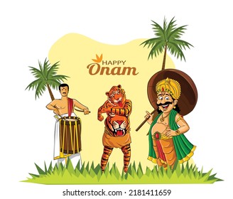 illustration of Happy Onam background showing culture of Kerala.illustration of mahabali