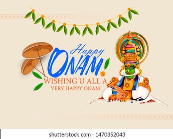 illustration of Happy Onam festival of South India Kerala,  snakeboat race in Onam  Mahabali king