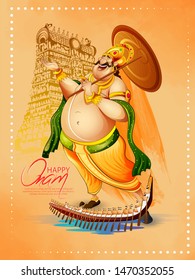 illustration of Happy Onam festival of South India Kerala,  snakeboat race in Onam  Mahabali king