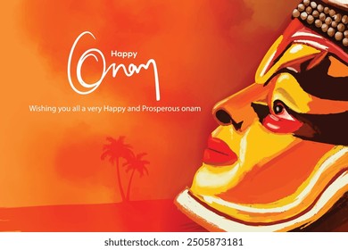 illustration of Happy Onam holiday for South India festival background Kathakali dancer art vector