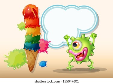 Illustration of a happy one-eyed monster with an empty template