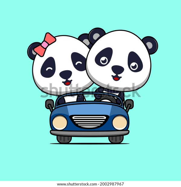 illustration of a happy panda couple driving a car
vector design