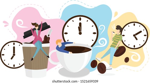 Illustration Happy people enjoying coffee time. morning, afternoon coffee