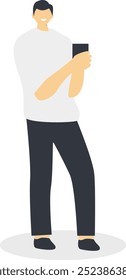 Illustration of Happy Person Holding Smartphone. Isolated Vector Character